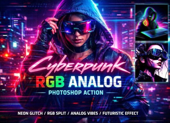 Download Cyberpunk RGB Analog Photoshop Action - Premium Bundle